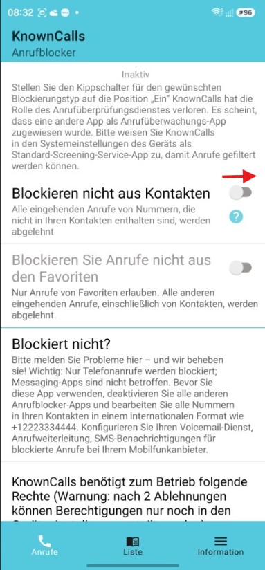 KnownCalls Aktivierung