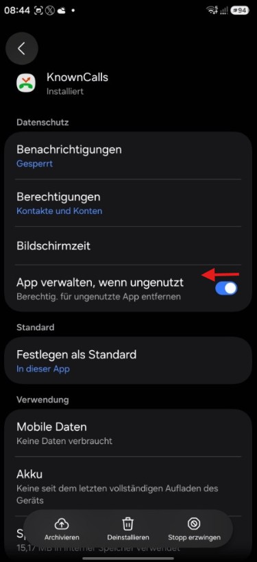 Einstellung deaktiviert