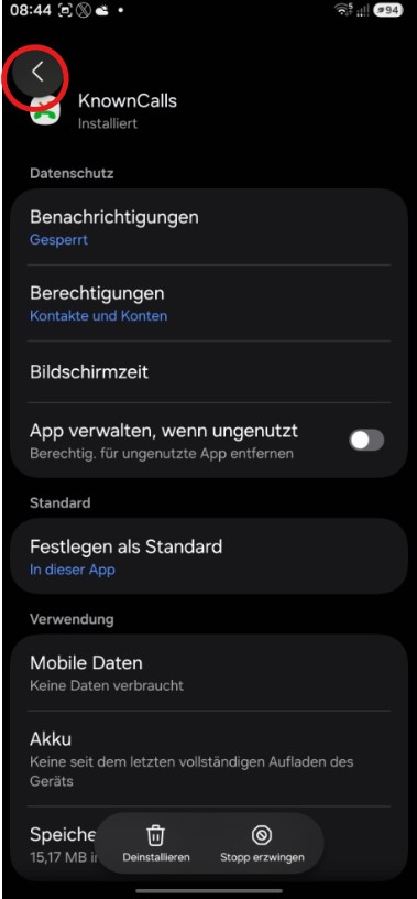 Detailansicht App-Infos