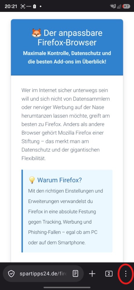 Firefox Menü öffnen Android