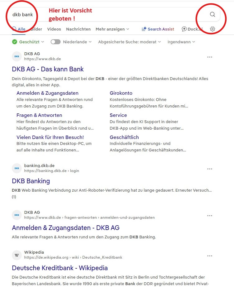 Vorsicht bei Suchergebnissen