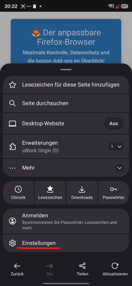 Einstellungen auswählen Android