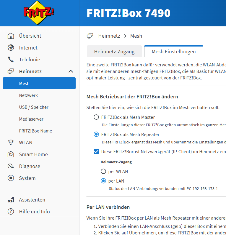 FRITZ!Box Mesh-Einstellungen