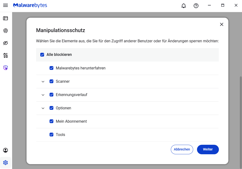 Alle blockieren auswählen