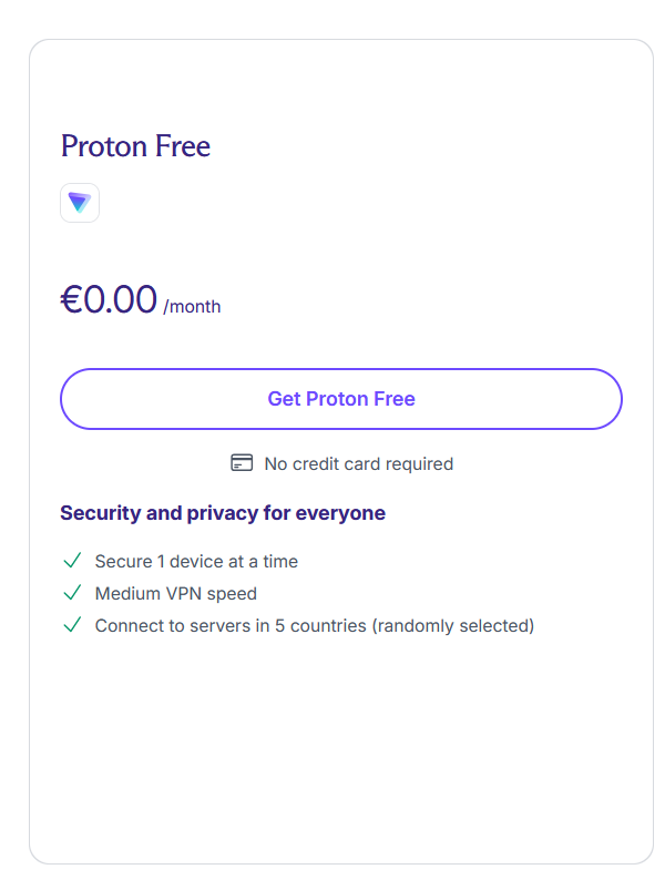 Proton Free auswählen